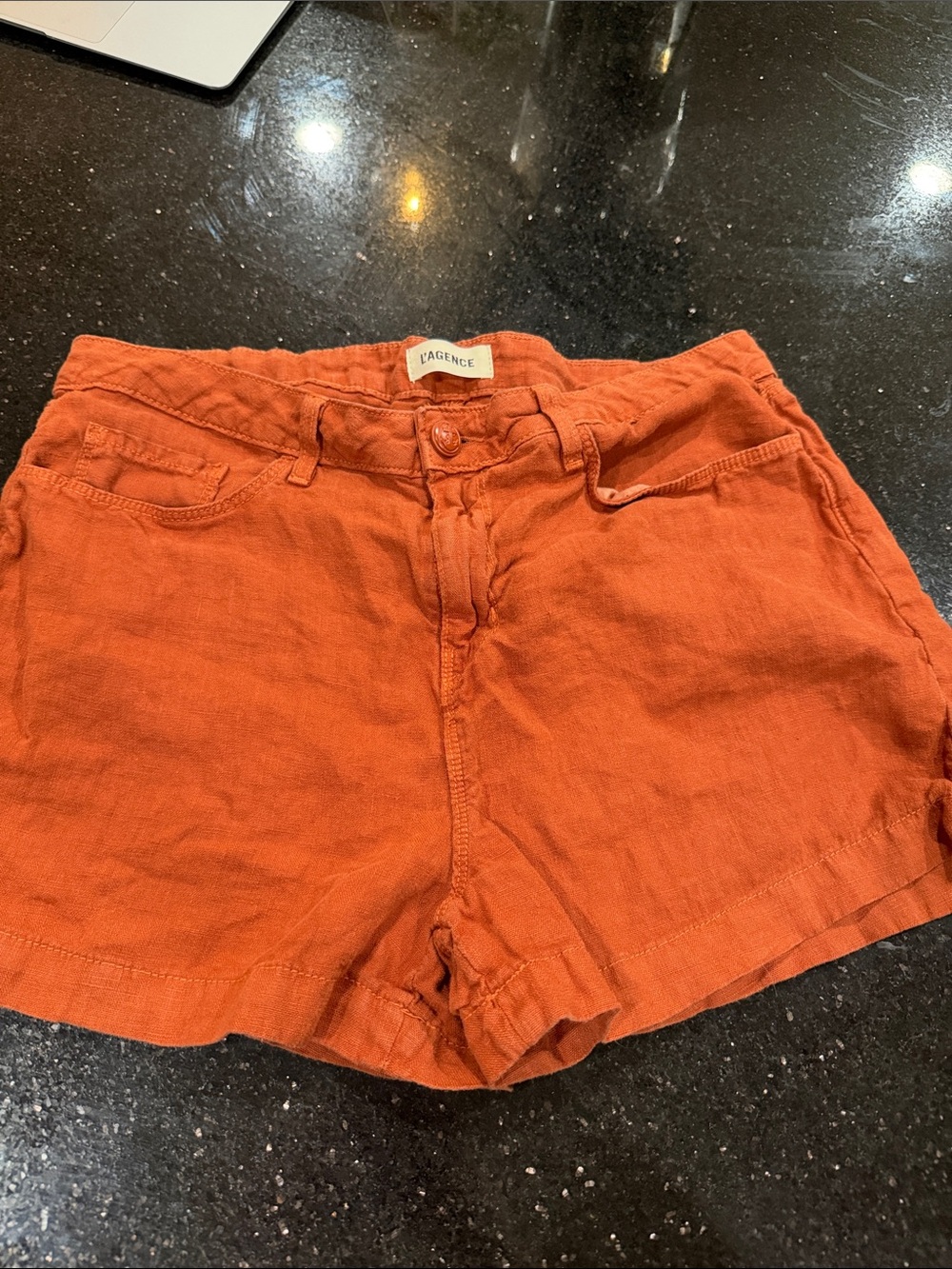 L'AGENCE Rust Orange Linen Blend Women's Shorts